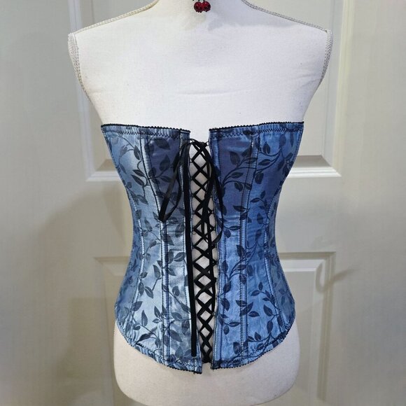 Victoria’s Secret Underbust Corset | Blue Black Floral Rayon Polyester | M - Picture 3 of 15